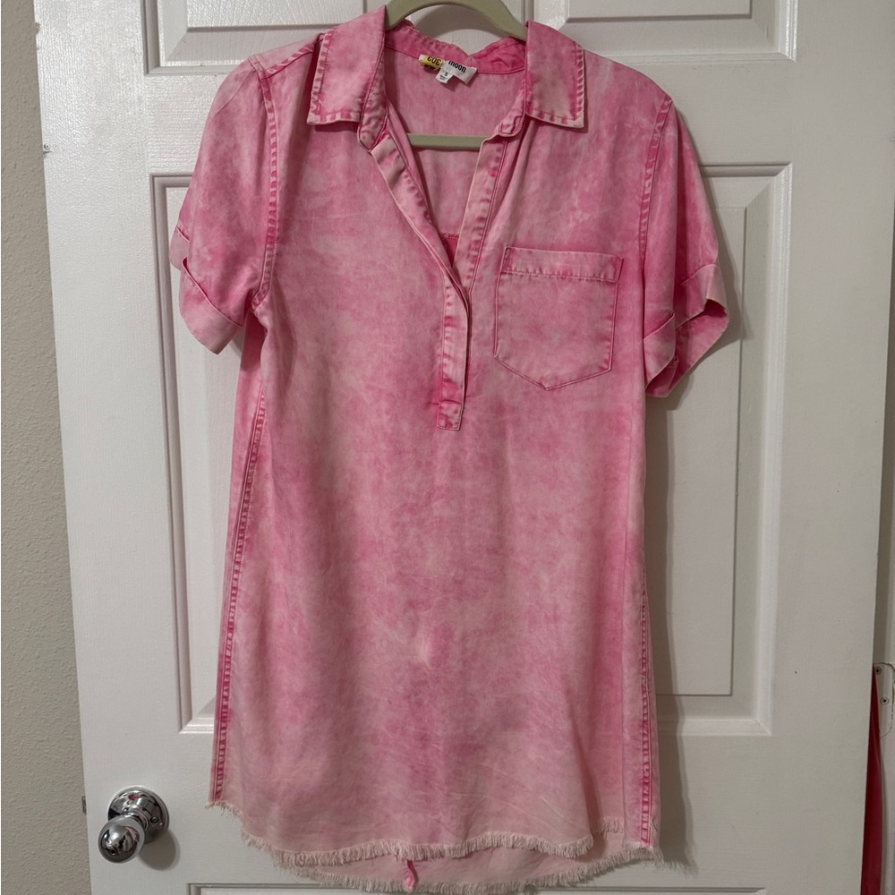Pink Tie-Dye Shirt Dress